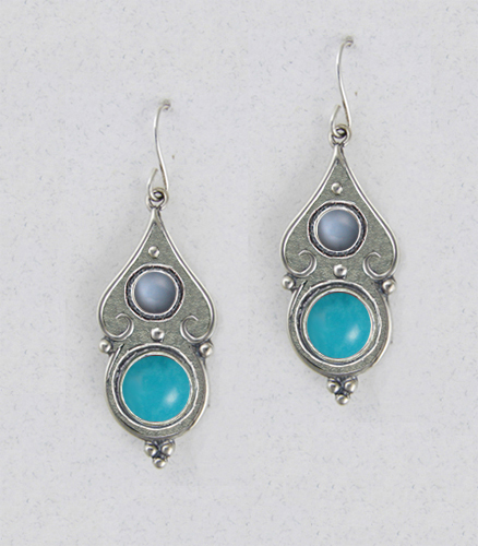 Sterling Silver Gothic Look With Turquoise Gemstone Drop Dangle Earrings